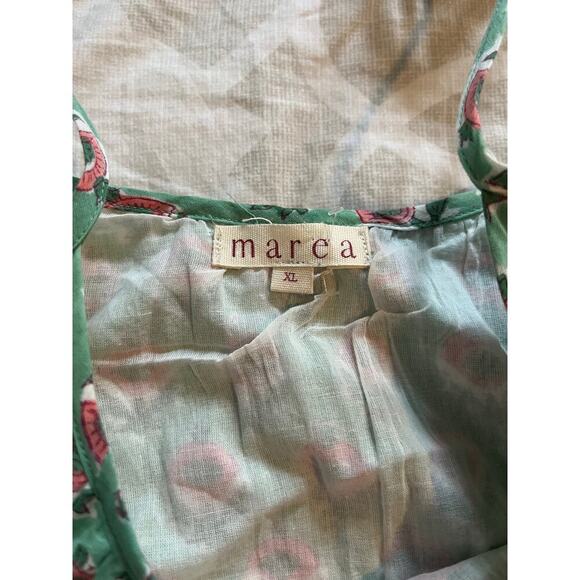 Marea green printed cotton midi dress tie shoulders women’s X-Large - Picture 5 of 9